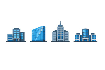 Fototapeta premium Collection of modern office buildings with blue glass facades and gray structures