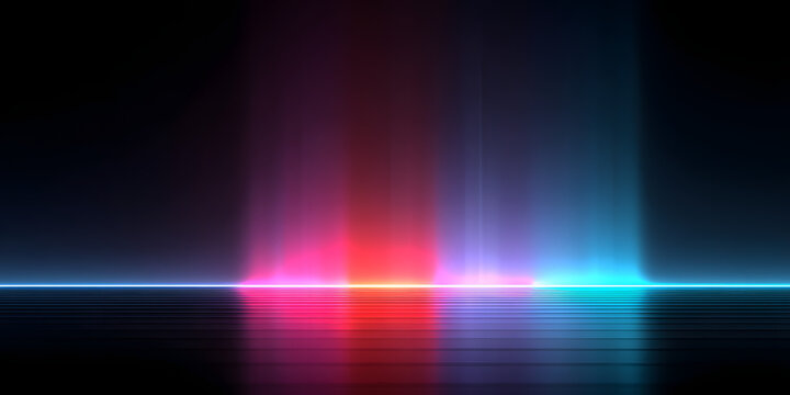 Abstract neon background with pink and blue gradient on black, glowing futuristic wallpaper. Minimalist 3d illustration