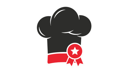 Black chef hat with red award ribbon and star