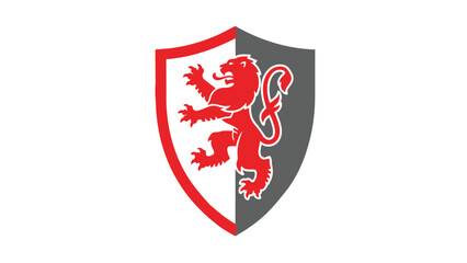 Red lion on a shield with a white and gray background