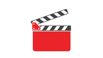 Red movie clapper board icon on for film production