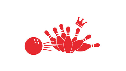 Red bowling ball and pins with a crown