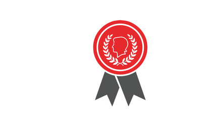 Red award badge icon with laurel wreath