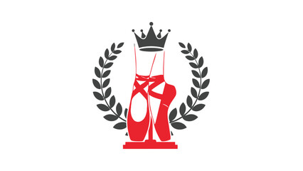 Red high heel shoes with crown and laurel wreath logo