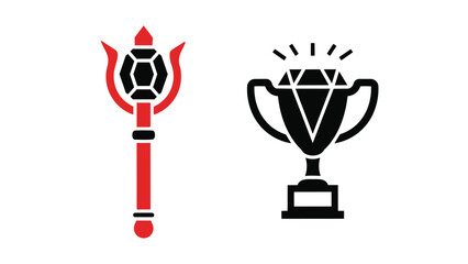 Black trophy cup with diamond and red devil trident