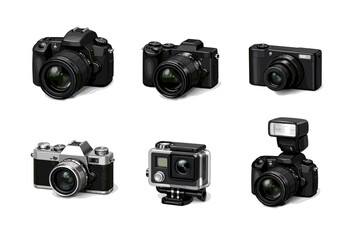 Collection of diverse camera types, from professional DSLRs to action cams