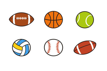 Obraz premium Collection of six different sports balls on a white background