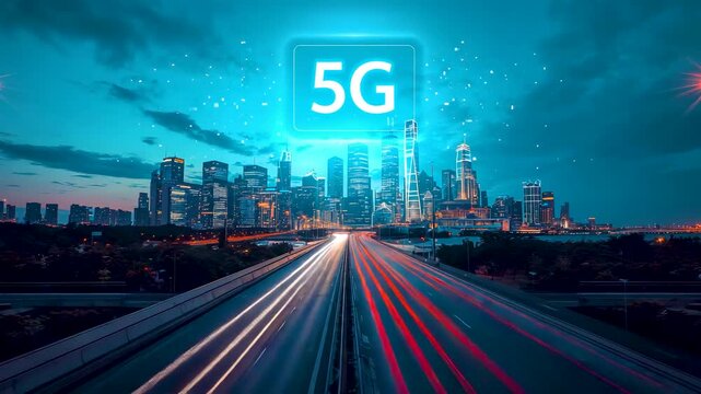 5G wireless network powering a modern city skyline with high speed data transmission dynamic urban mobility and next generation digital connectivity