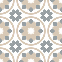 Soft beige and blue floral tiles create airy, spalike backdrop suited for modern bathrooms and kitchen