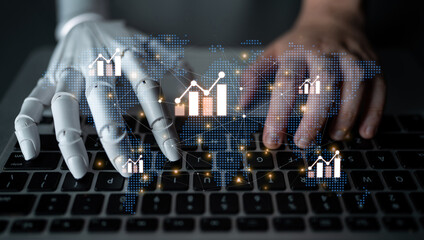 AI assistant analyzing global economic data and stock market trends. Generative technology creates financial chart visualizations for international business strategy and investment. Fermion