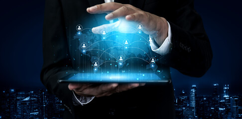 Concept of a global workforce and remote team collaboration. This international network represents professional human resources and social community connections across the world. Fermion