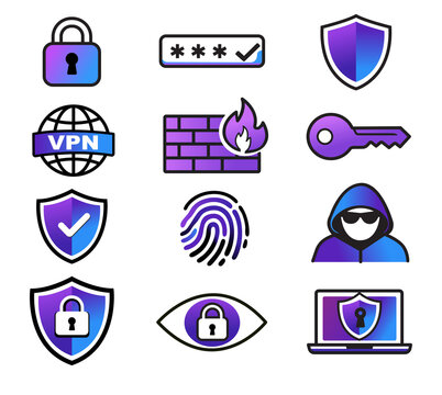 Cyber Security and Privacy Gradient Outline Icons