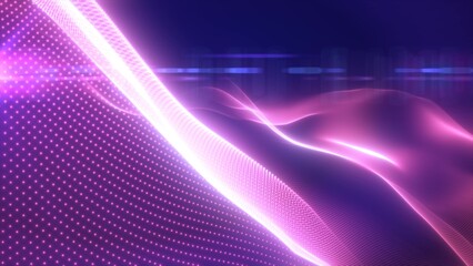 Purple glowing magic waves from energy particles abstract background