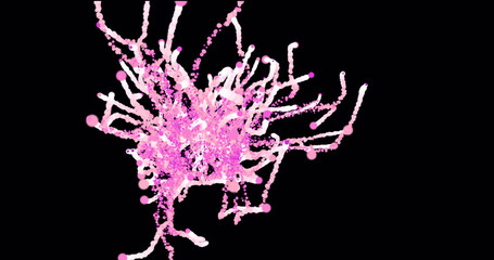 Abstract animation motion design of a beautiful purple particle explosion of bright glowing smoke magical energy effect on a black background