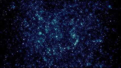 Abstract background of blue glowing shiny digital flying dots of particles that look like stars in a galaxy in space