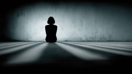 Silhouette of woman sitting alone in dimly lit room