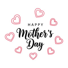 Happy Mother s Day Graphic with Pink Hearts - Stylish Font on White Background