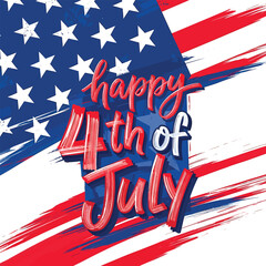 Happy 4th of July: Vibrant American Flag Background with Energetic Brush Strokes & Grunge Texture