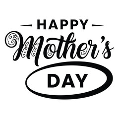 Happy Mother s Day calligraphy text with decorative swirls, elegant oval design