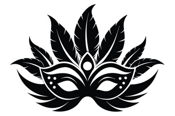 Venetian Carnival Mask Silhouette with Plumage, Monochrome Pictogram for Festival and Party Invitations
