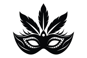 Mysterious Venetian Mask with Elegant Feathers, Black and White Vector Illustration for Cultural Festivals