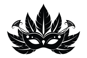 Elegant Masquerade Mask with Ornate Feathers, Black and White Vector Icon for Luxury Event Branding