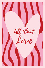  Minimal Valentines day Poster with Hand drawn Heart shape. Romantic Love Phrase, Trendy Playful style. Love symbol with various abstract patterns. Vector illustration