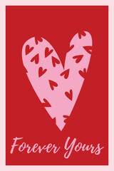  Minimal Valentines day Poster with Hand drawn Heart shape. Romantic Love Phrase, Trendy Playful style. Love symbol with various abstract patterns. Vector illustration