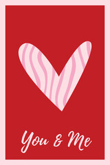  Minimal Valentines day Poster with Hand drawn Heart shape. Romantic Love Phrase, Trendy Playful style. Love symbol with various abstract patterns. Vector illustration