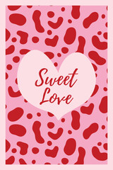  Minimal Valentines day Poster with Hand drawn Heart shape. Romantic Love Phrase, Trendy Playful style. Love symbol with various abstract patterns. Vector illustration