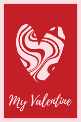  Minimal Valentines day Poster with Hand drawn Heart shape. Romantic Love Phrase, Trendy Playful style. Love symbol with various abstract patterns. Vector illustration