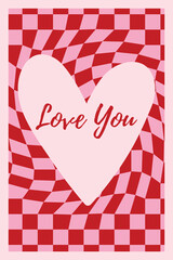  Minimal Valentines day Poster with Hand drawn Heart shape. Romantic Love Phrase, Trendy Playful style. Love symbol with various abstract patterns. Vector illustration