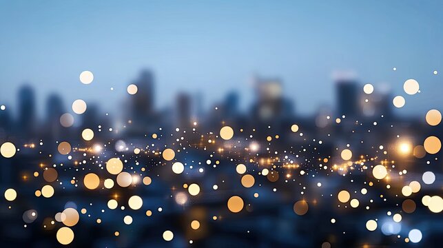 Concept showcases interconnected digital networks with a city skyline glowing in blue hues during the night, highlighting urban connectivity - Powered by Adobe