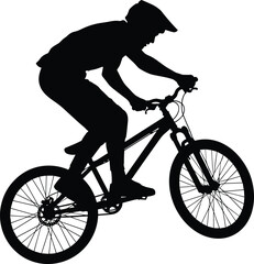 Naklejka premium Dynamic Mountain Bike Silhouette of Male Rider Performing Stunt High Action Extreme Sport Graphic for Flat Vector Illustration
