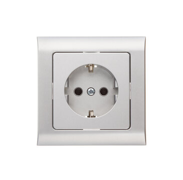 Silver schuko power outlet providing electricity and power