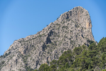 Steep karst rock ridges in Puig de Son Nasi, Bunyola, Natural area of the Serra de Tramuntana., Mallorca, Balearic Islands, Spain