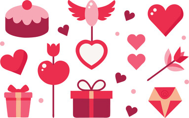 A collection of flat design elements for valentine's day celebration and romance