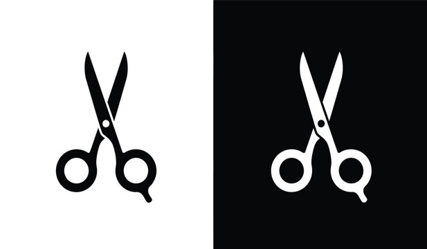 Black and white scissors icons and black backgrounds for cutting and editing