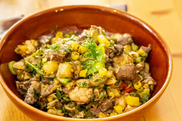 Typical Mallorcan fried Easter dish "Frit de Pasqua", Vida Meva restaurant, Palma, Mallorca, Balearic Islands, Spain