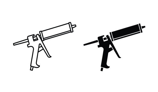 Two caulking guns one line drawing and one solid black