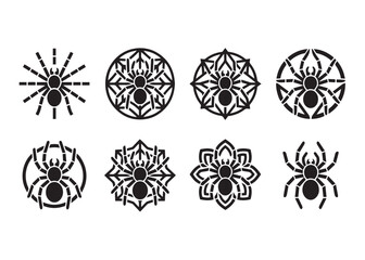Black silhouettes of spider set represent arachnids insect creepy crawly wildlife fauna silhouette clip art logo sign tattoo illustration