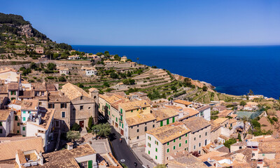 typical houses in the village, Banyalbufar, Natural area of the Serra de Tramuntana., Majorca, Balearic Islands, Spain