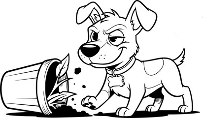 Bad Dog Drawing – Black and White Vector Illustration, Mischievous Canine, Sly Dog, Pet, Animal Character, Outline Sketch, Line Art, Editable Vector Design.