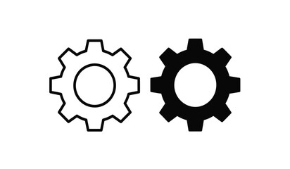 Two gear icons in black and white on a pure for design and engineering concepts