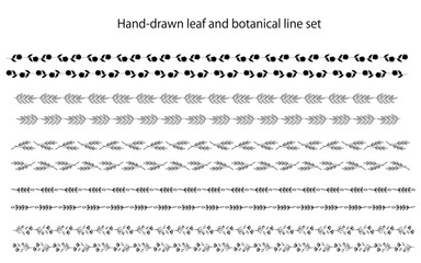 手描きの植物ラインセット。
