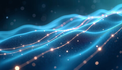 Artificial intelligence neural network concept with glowing data waves