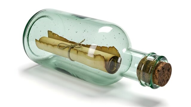 Message in a bottle, a mysterious relic from the sea, contains a cryptic parchment, sealed with cork