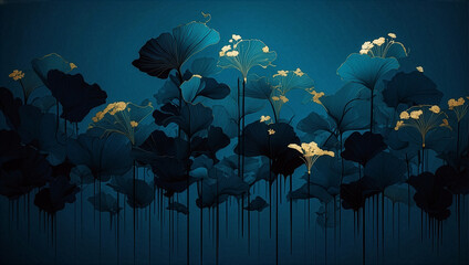 青と金の植物　AI生成素材