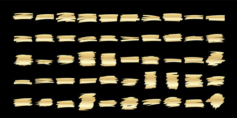 Naklejka premium Gold Paint Brush Stroke Icon Bundle. Golden Vintage Decorative Element. Hand Drawn Ink Imperfect Symbol Set. Art Deco Style Element Collection