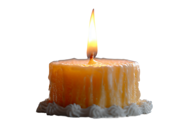 Mini cake topped with a burning candle flame representing wishes happiness and intimate celebrations isolated on transparent background PNG